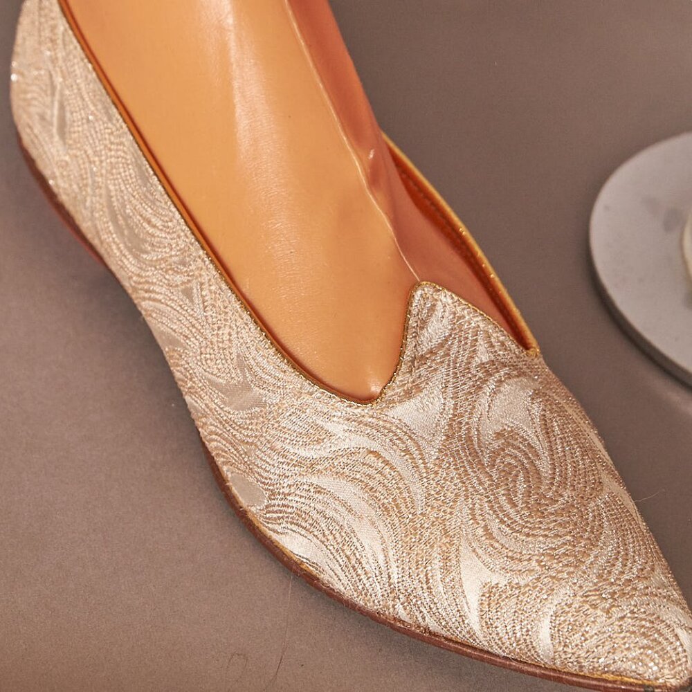 1960s Oomphies Gold Ivory Flats Sparkly Shoes